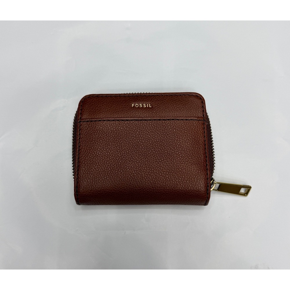 Fossil Logan Small Bifold Wallet Brown Pebbled Leather Zip Coin Pocket